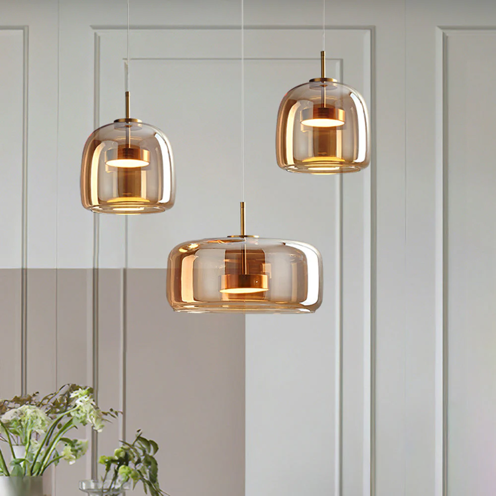 Round Clear Glass Pendant Lamp with Brass Fitting - Image 3