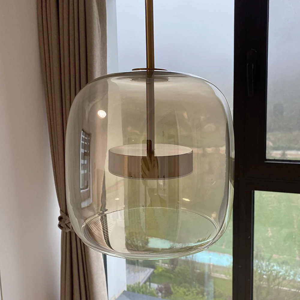 Round Clear Glass Pendant Lamp with Brass Fitting - Image 5