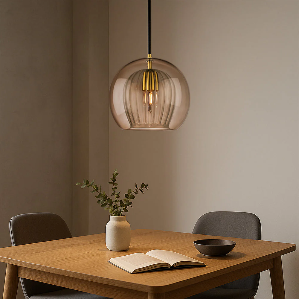 Round glass ceiling pendant with brass fitting - Image 3