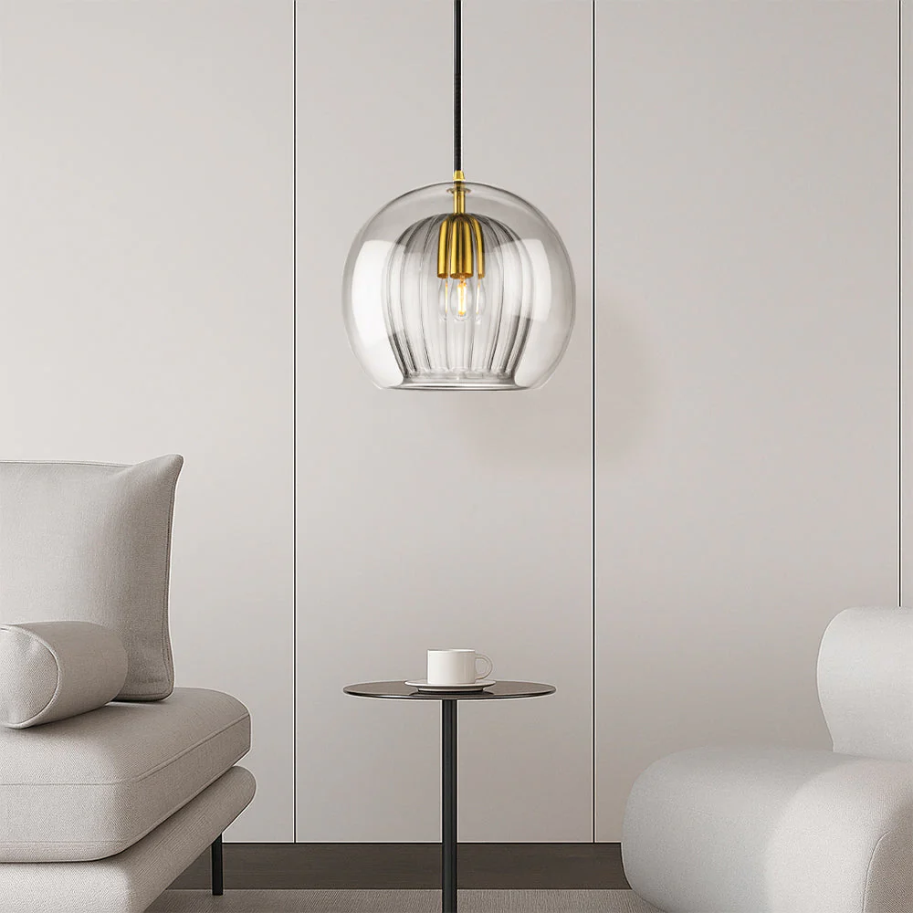 Round glass ceiling pendant with brass fitting - Image 4