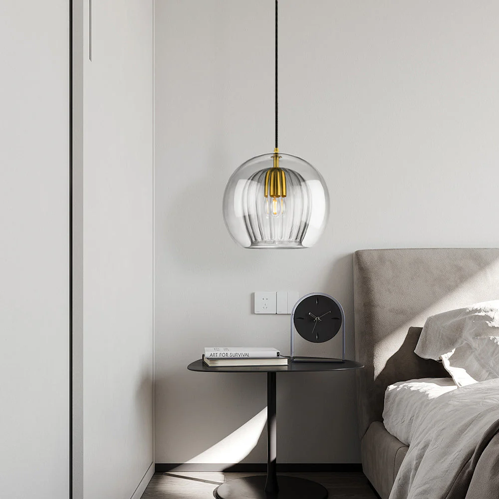 Round glass ceiling pendant with brass fitting - Image 5