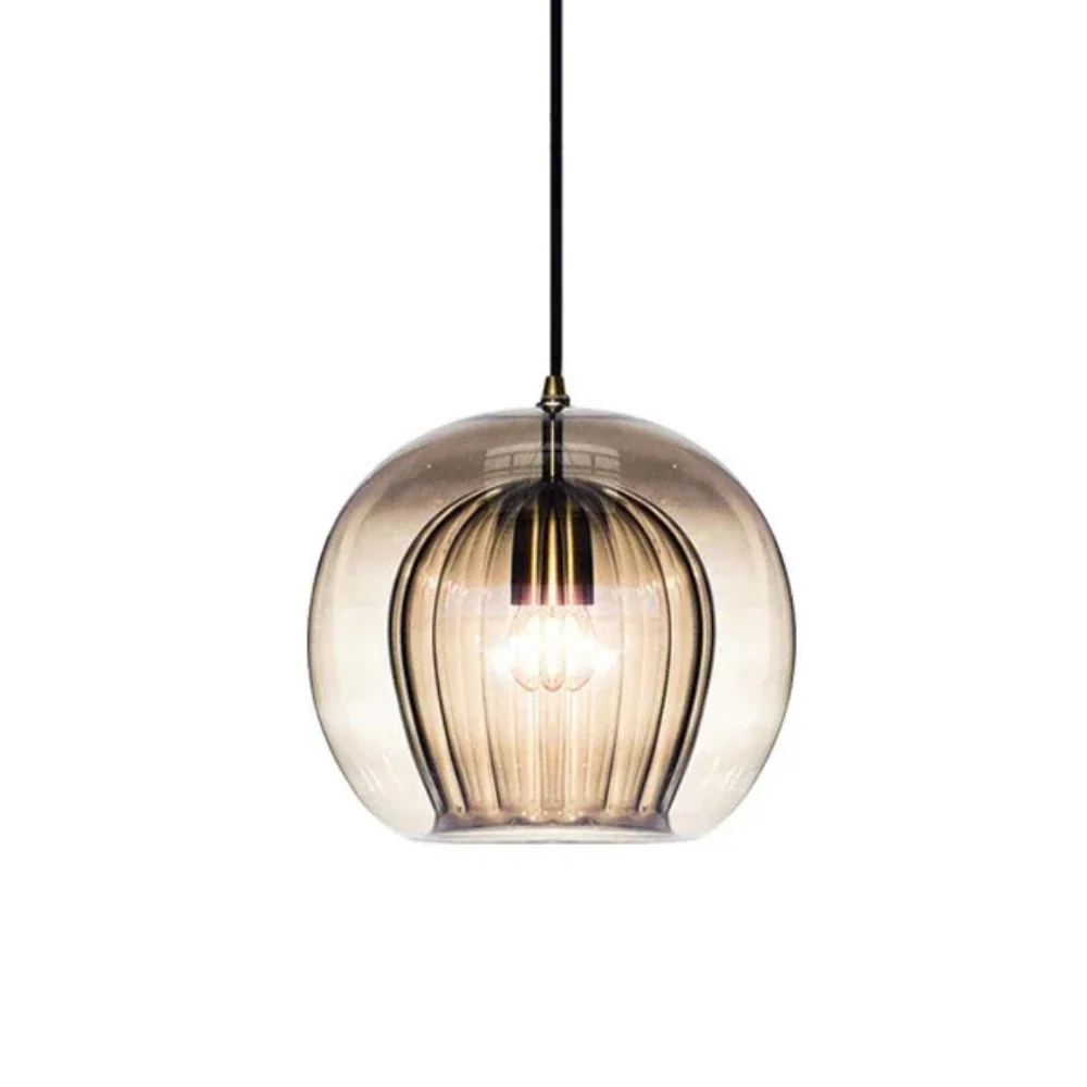 Round glass ceiling pendant with brass fitting - Image 8