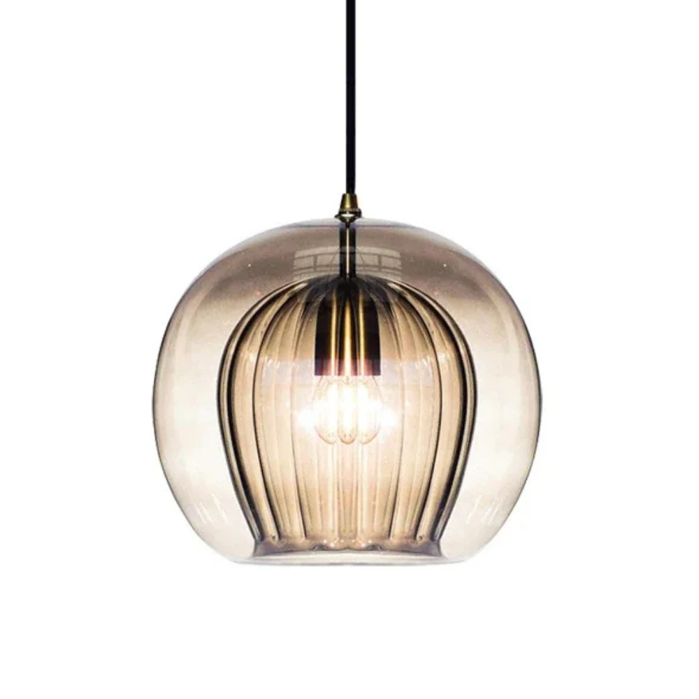 Round glass ceiling pendant with brass fitting - Image 9