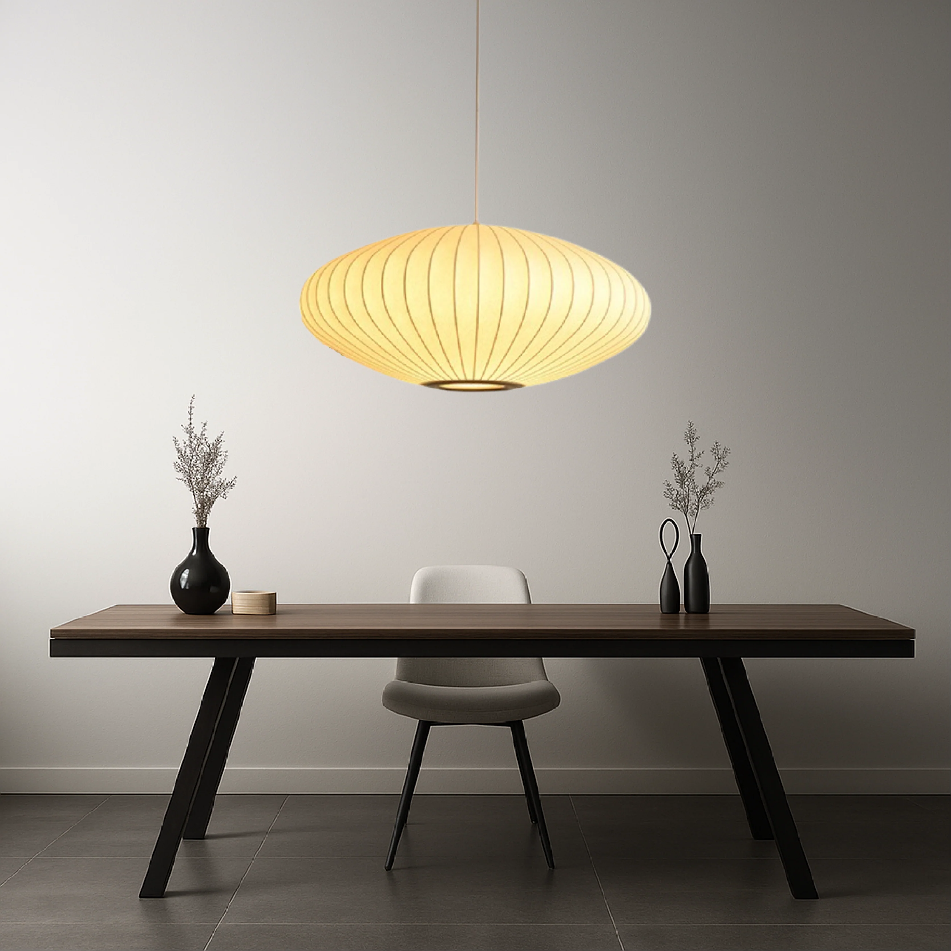 Round lantern pendant lamp with pleated fabric shade - Image 4