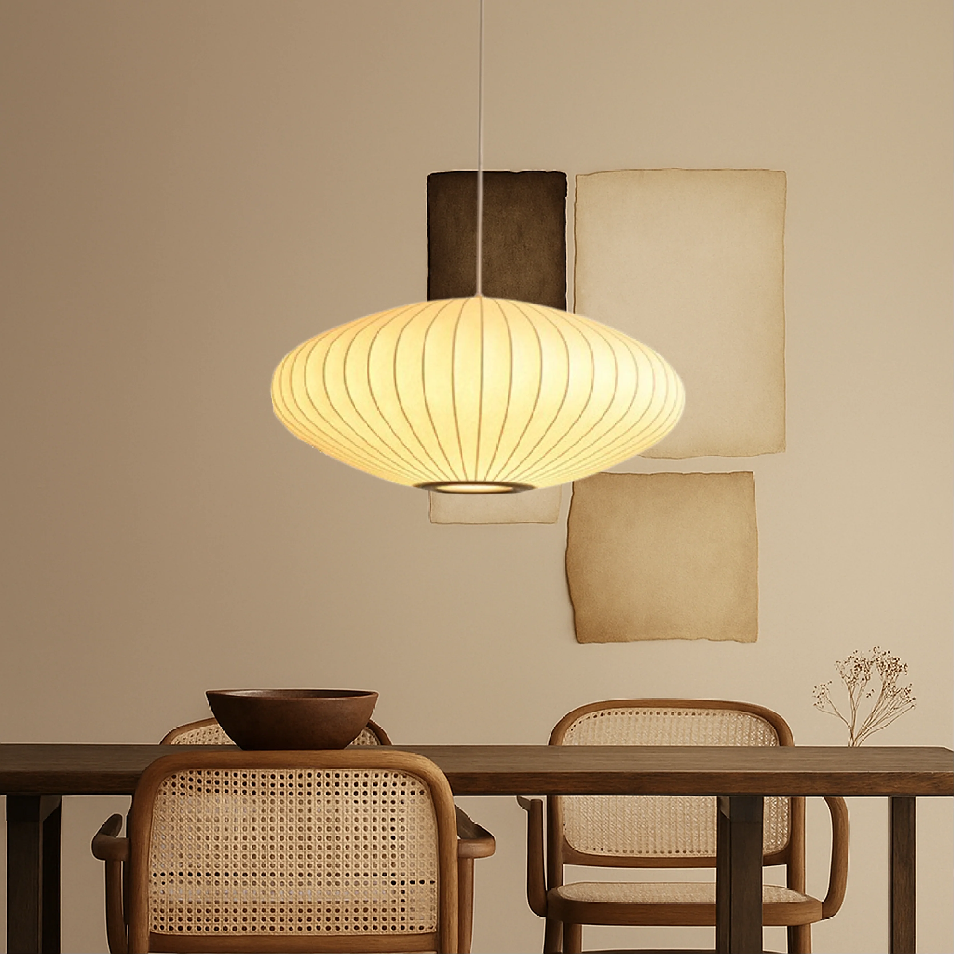 Round lantern pendant lamp with pleated fabric shade - Image 5