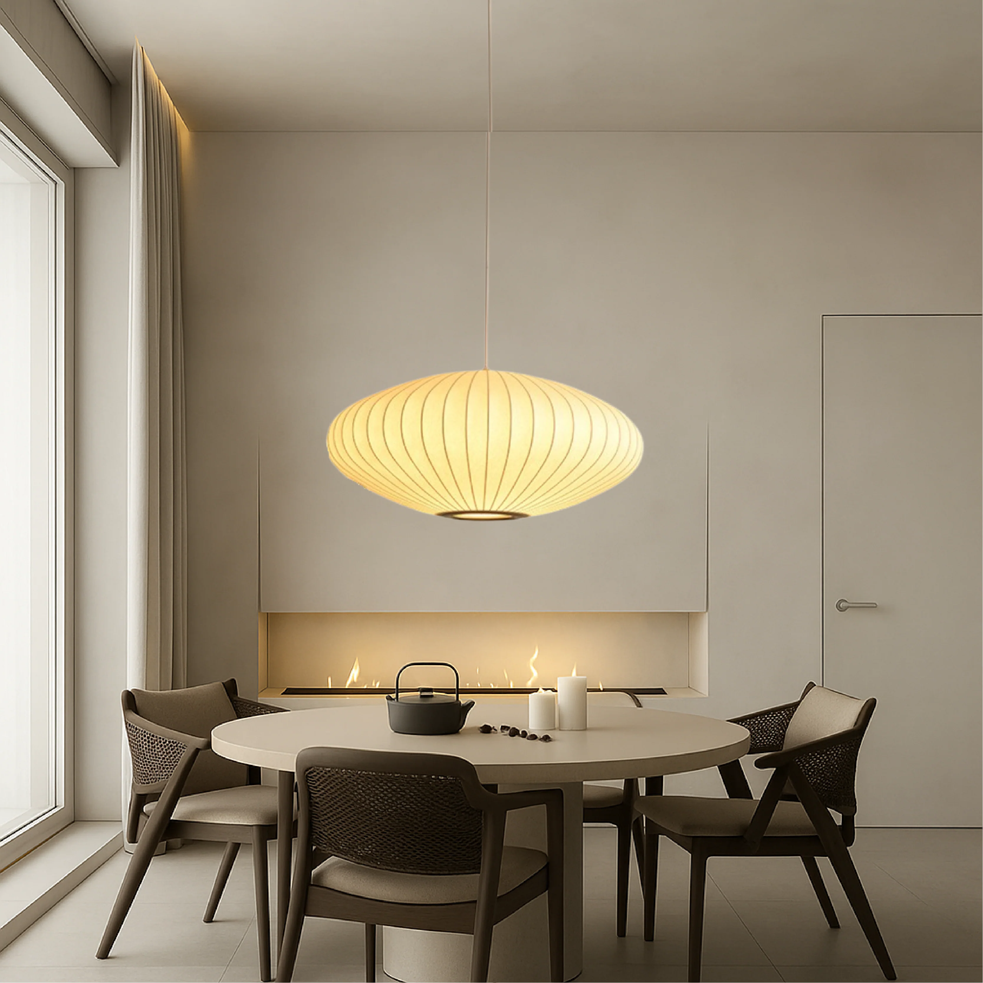Round lantern pendant lamp with pleated fabric shade - Image 6