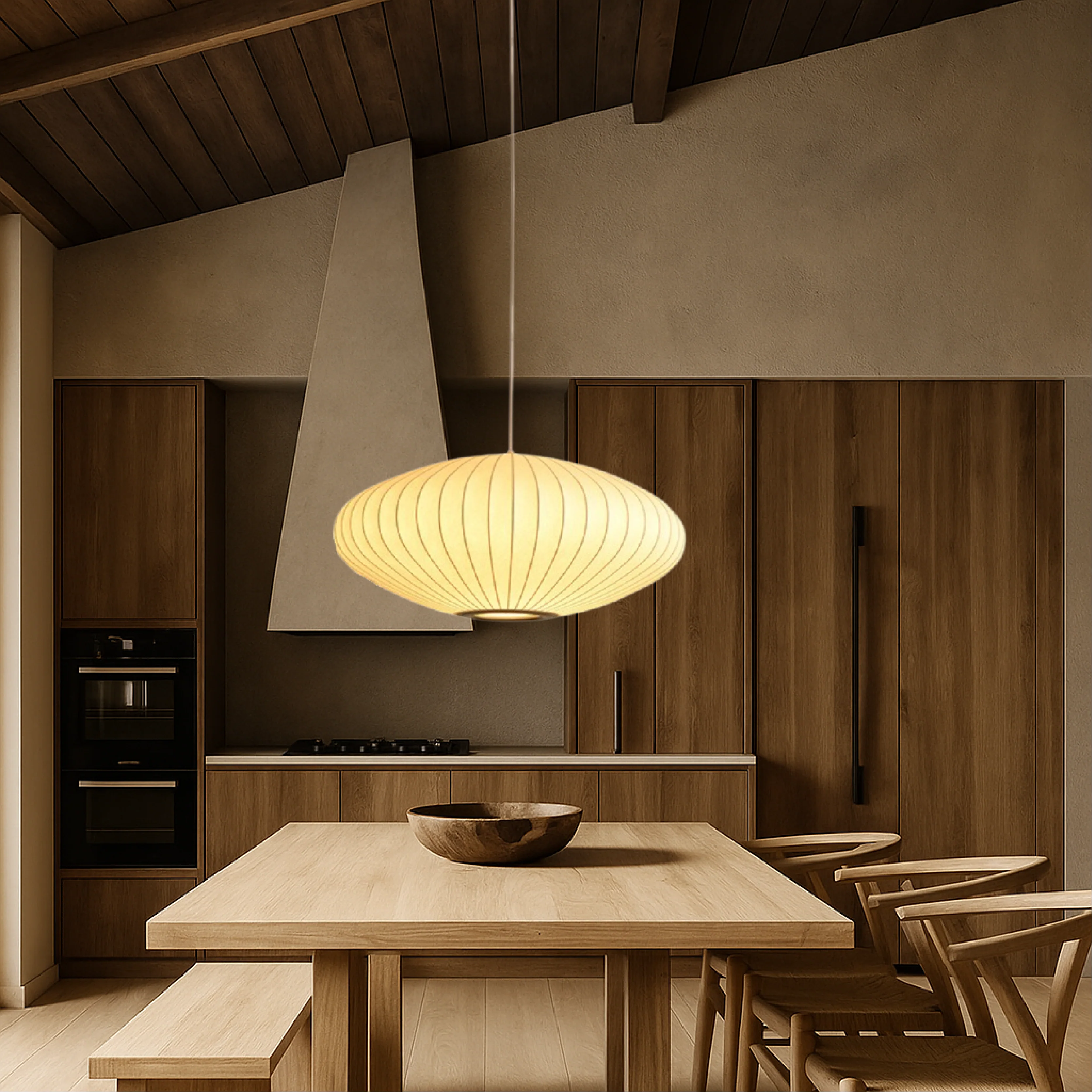Round lantern pendant lamp with pleated fabric shade - Image 7