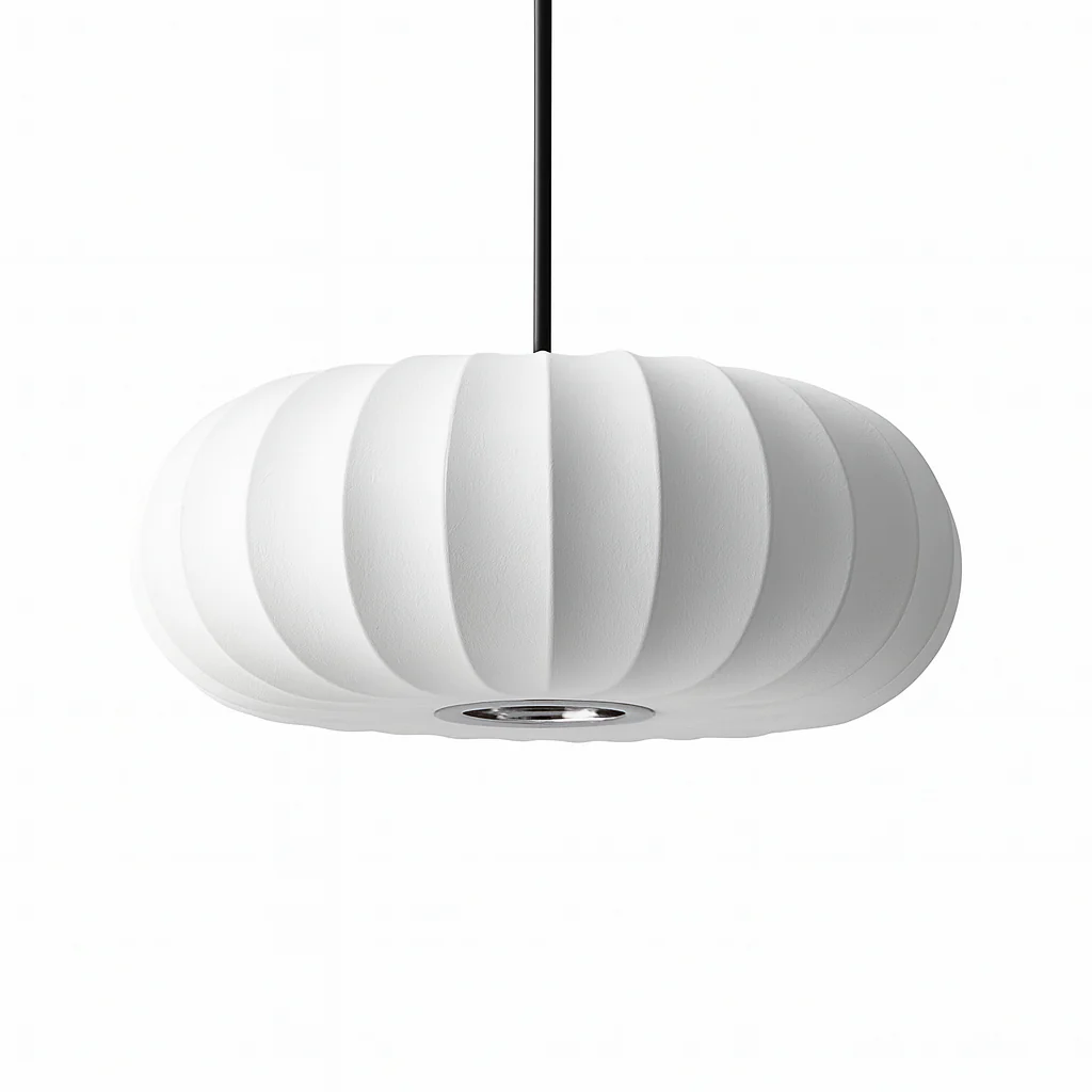Round lantern pendant light with ribbed fabric shade - Image 10