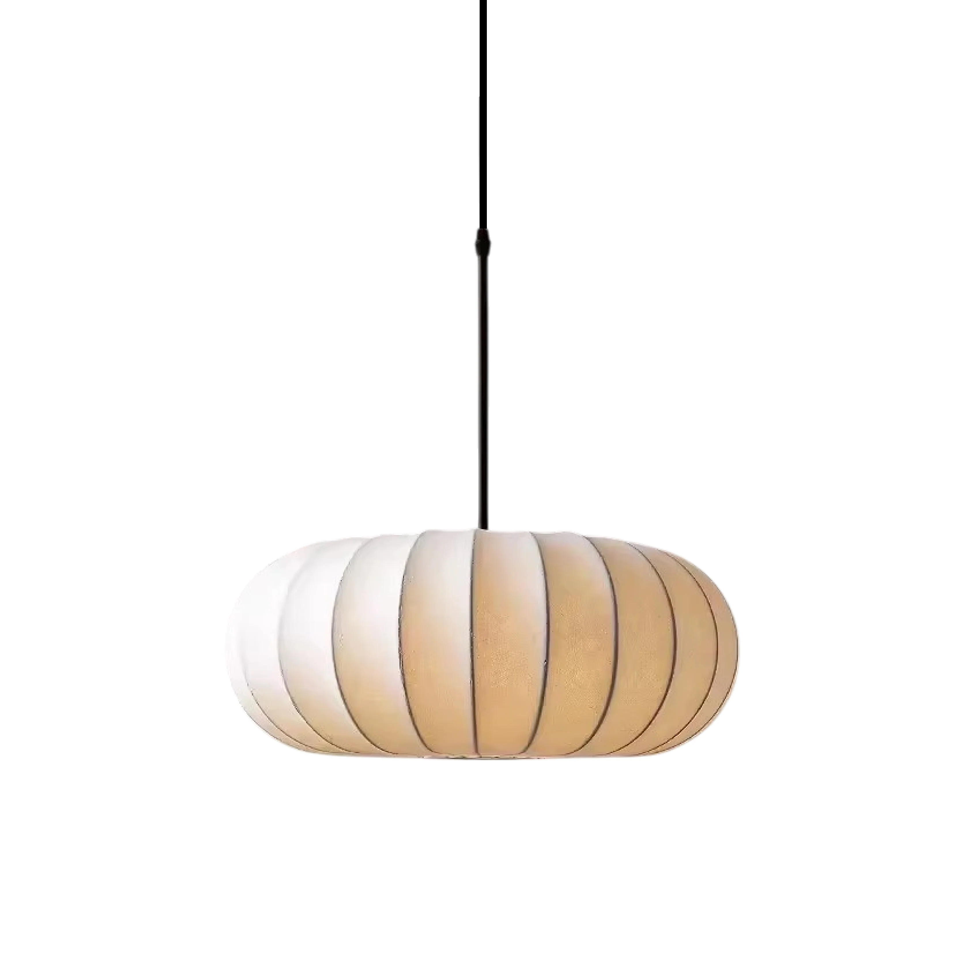 Round lantern pendant light with ribbed fabric shade - Image 9
