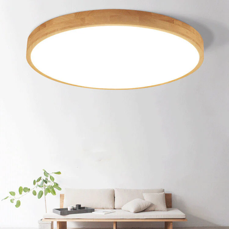 Round LED Flush Ceiling Light with Wooden Frame - Image 4