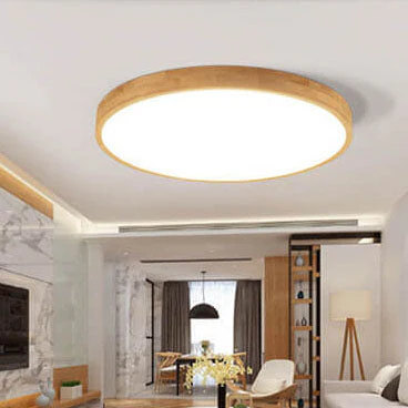 Round LED Flush Ceiling Light with Wooden Frame - Image 5