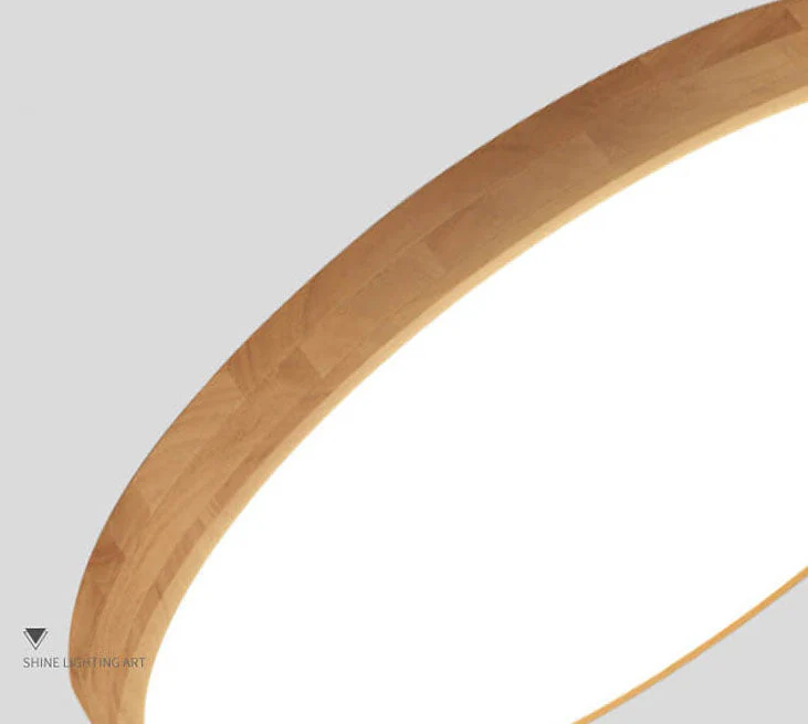 Round LED Flush Ceiling Light with Wooden Frame - Image 7