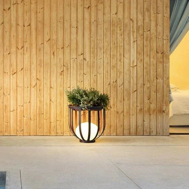 Round Outdoor Planter Lamp Table With Metal Frame - Image 7