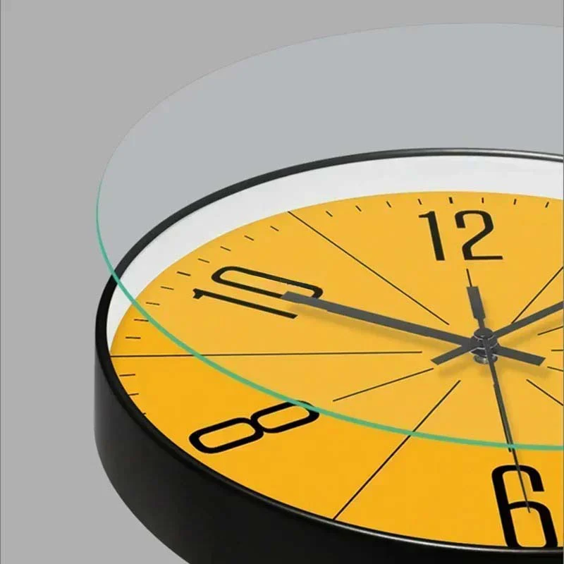 Round Wall Clock With Yellow Dial And Black Frame - Image 2