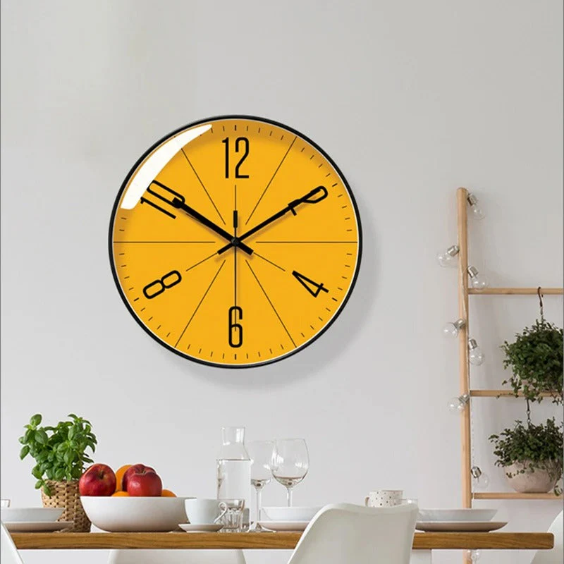 Round Wall Clock With Yellow Dial And Black Frame - Image 3