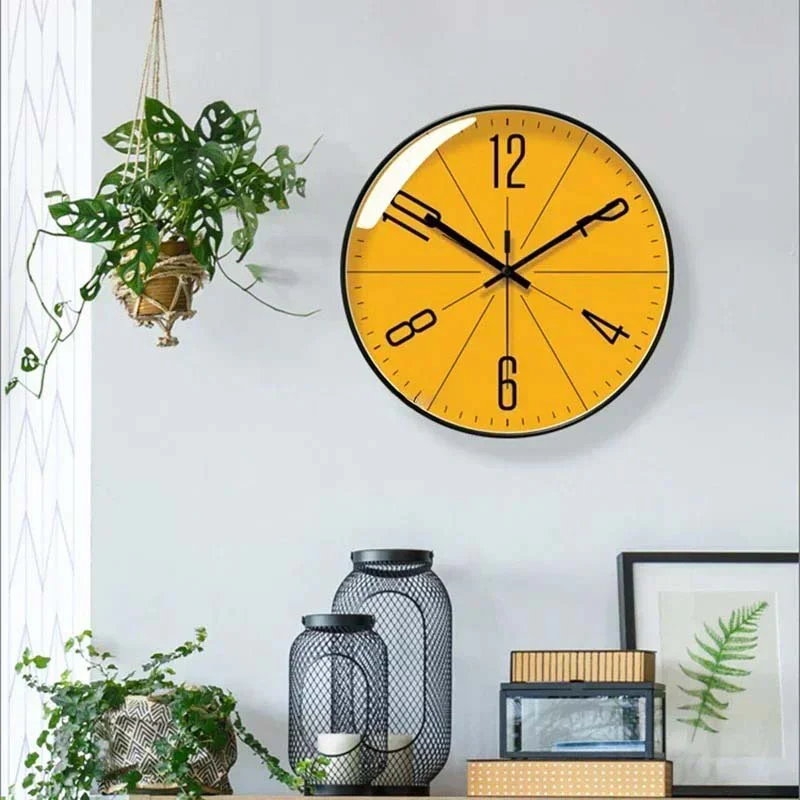 Round Wall Clock With Yellow Dial And Black Frame - Image 4