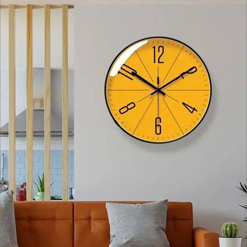 Round Wall Clock With Yellow Dial And Black Frame - Image 5