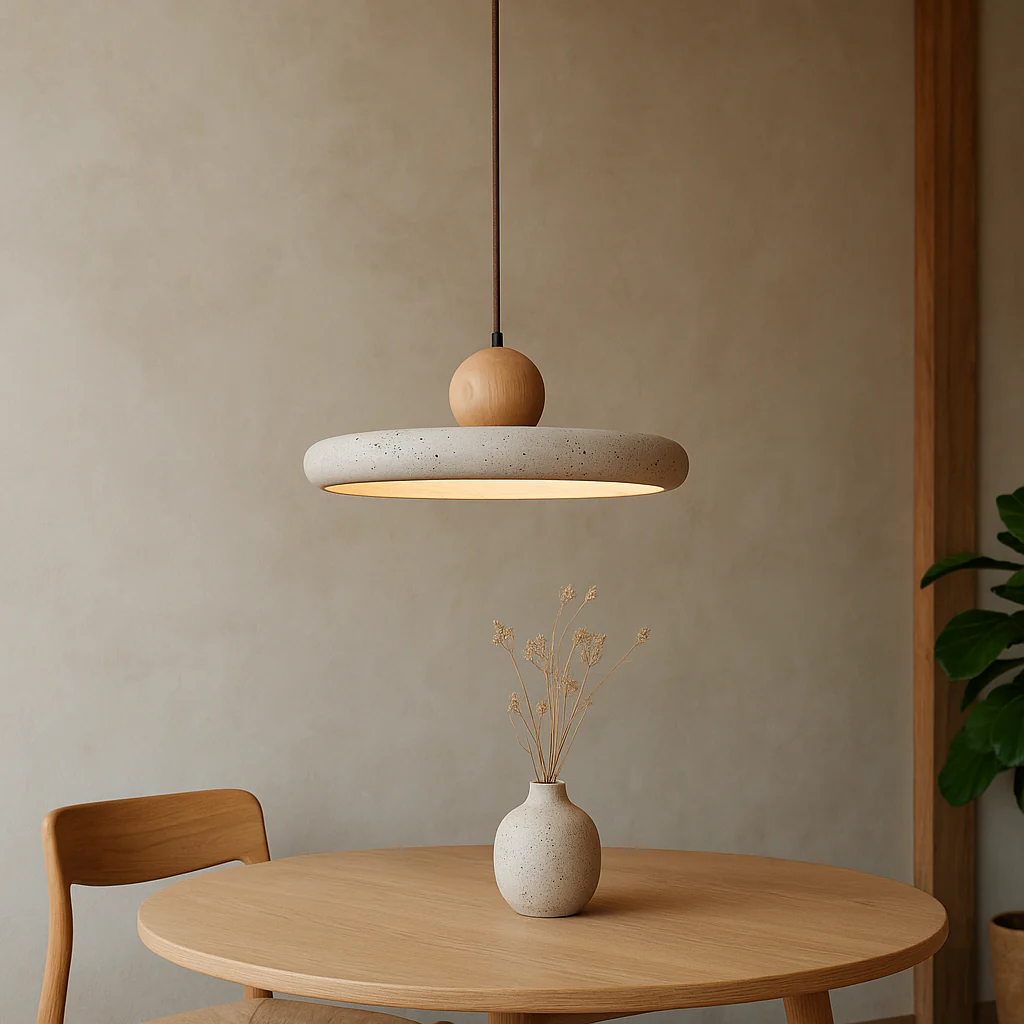 Rustic Travertine Pendant Light with Wooden Accent - Image 3