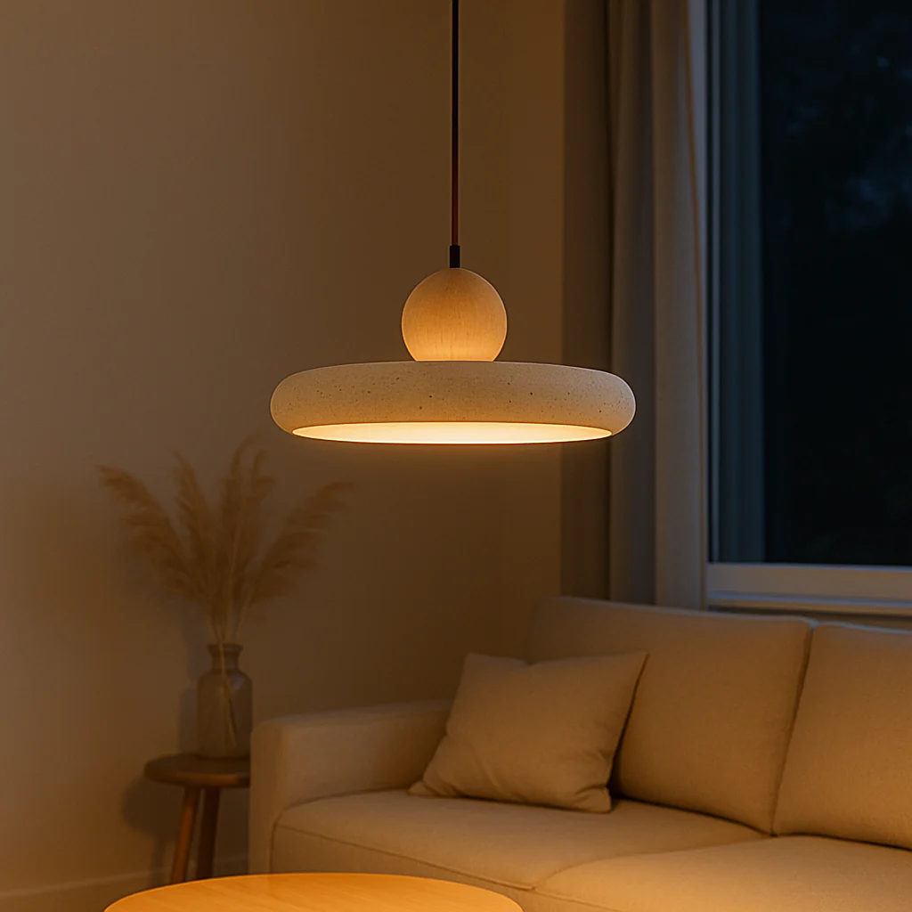 Rustic Travertine Pendant Light with Wooden Accent - Image 4