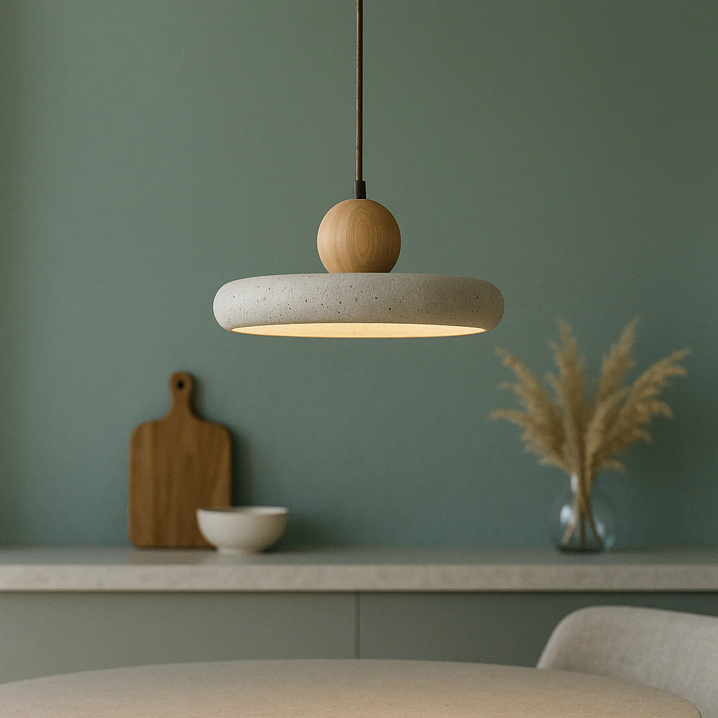 Rustic Travertine Pendant Light with Wooden Accent - Image 6