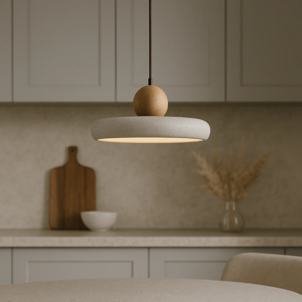 Rustic Travertine Pendant Light with Wooden Accent - Image 7