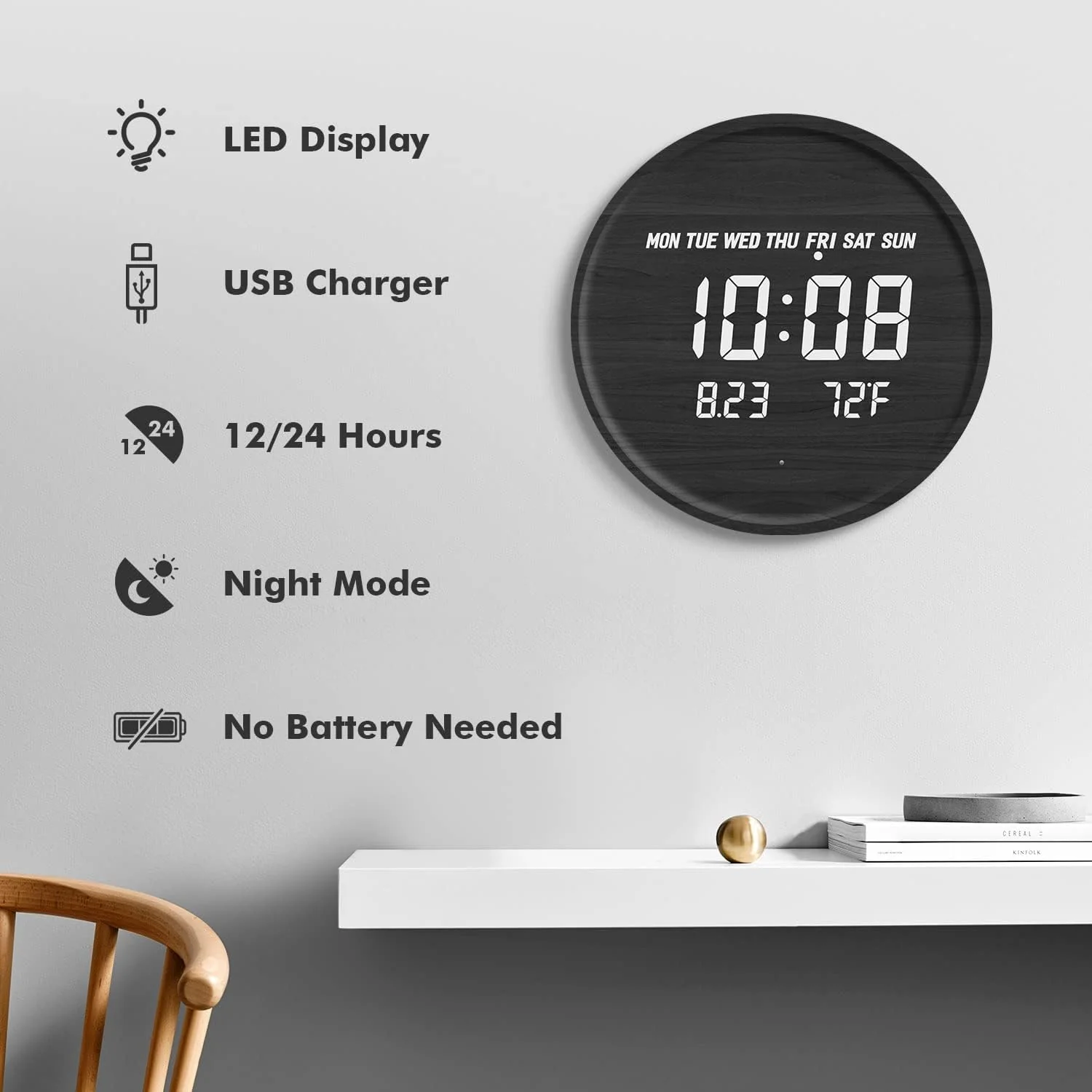 Scandinavian Digital Wall Clock With LED Display And USB Power - Image 15