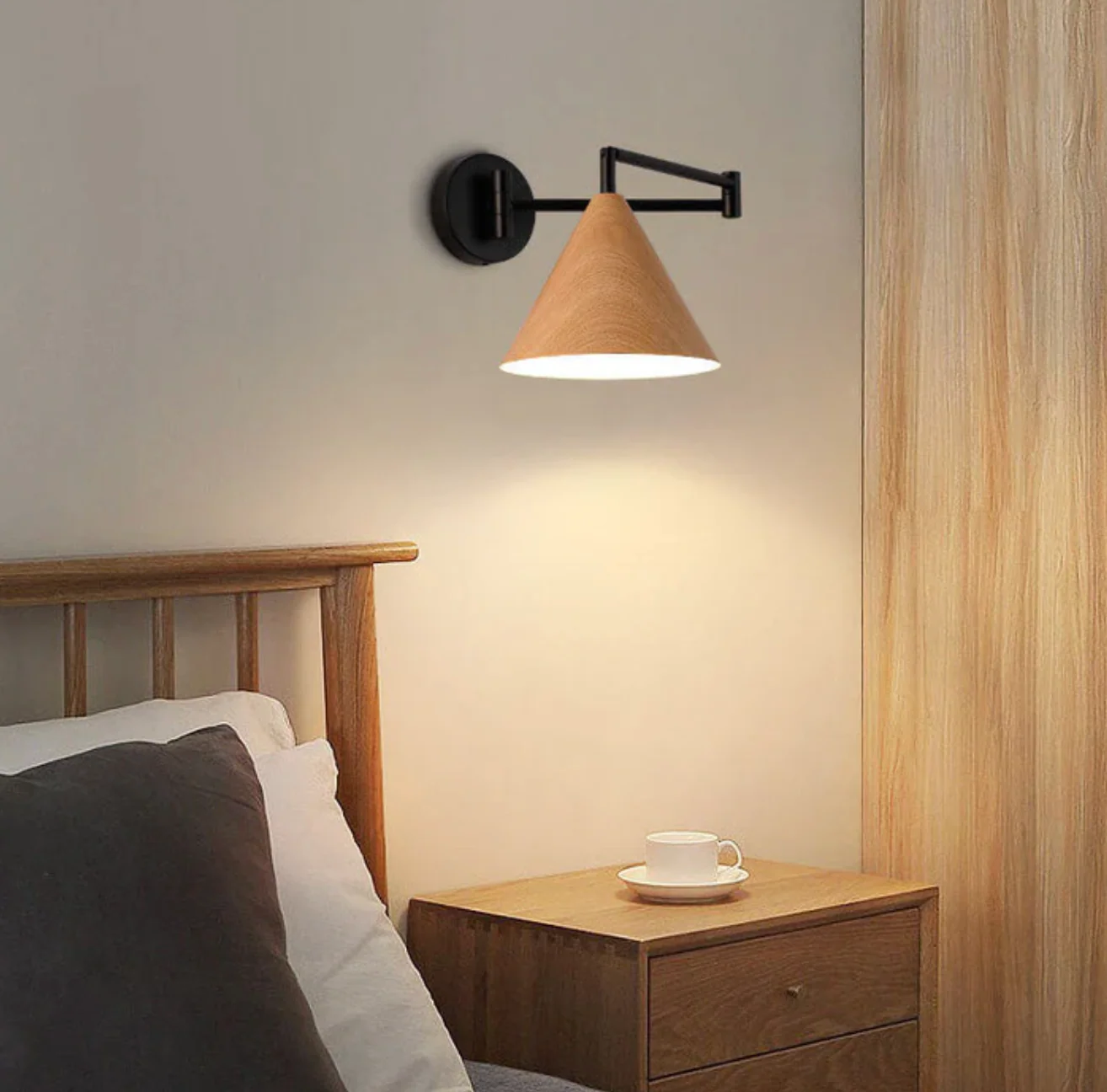 Scandinavian Wooden Wall Lamp Minimalist Modern Sconce - Image 2
