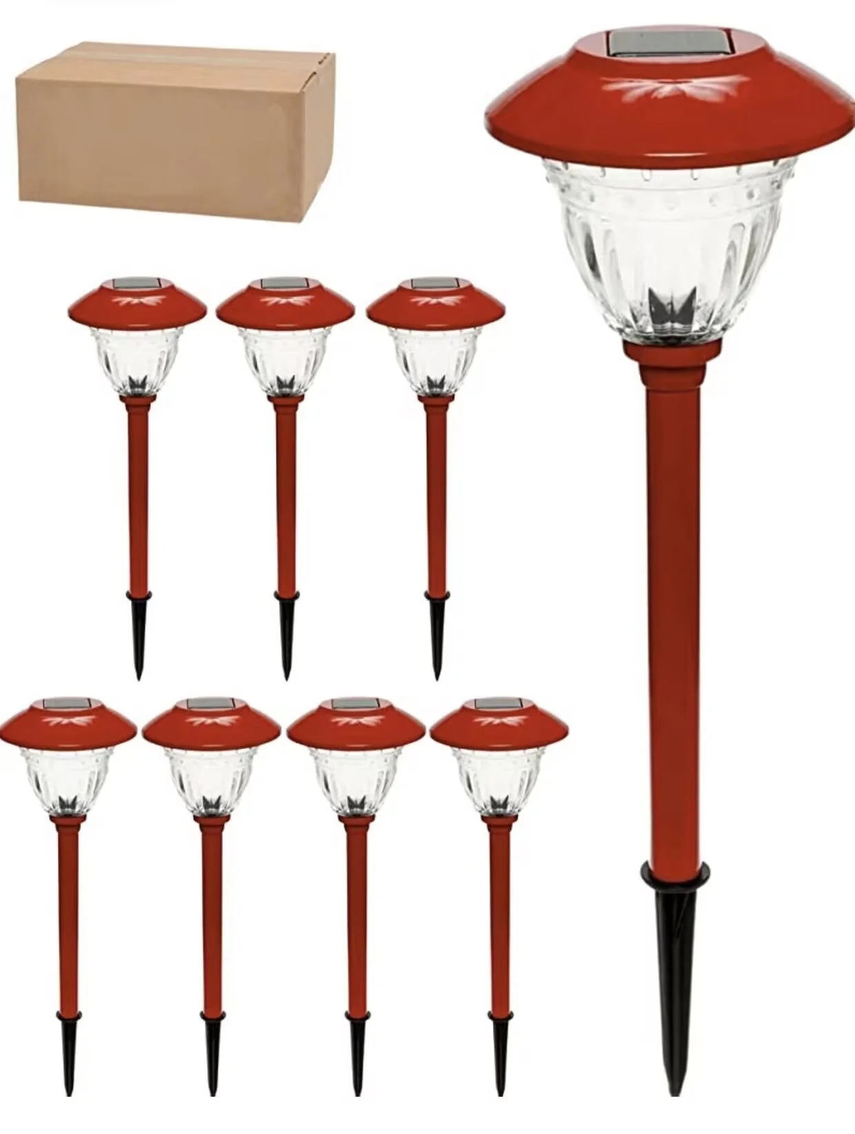 Set of 8 Solar Garden Path Lights with Metal Cap and Clear Glass - Image 10