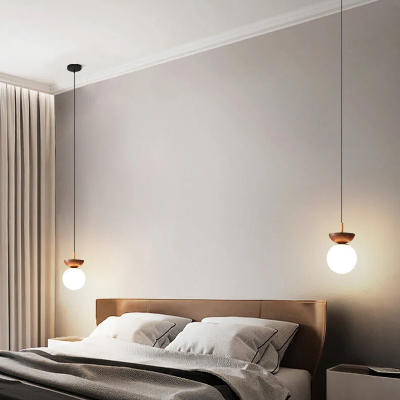 Single Globe Ceiling Light with Wooden Detail and Metal Mount - Image 10