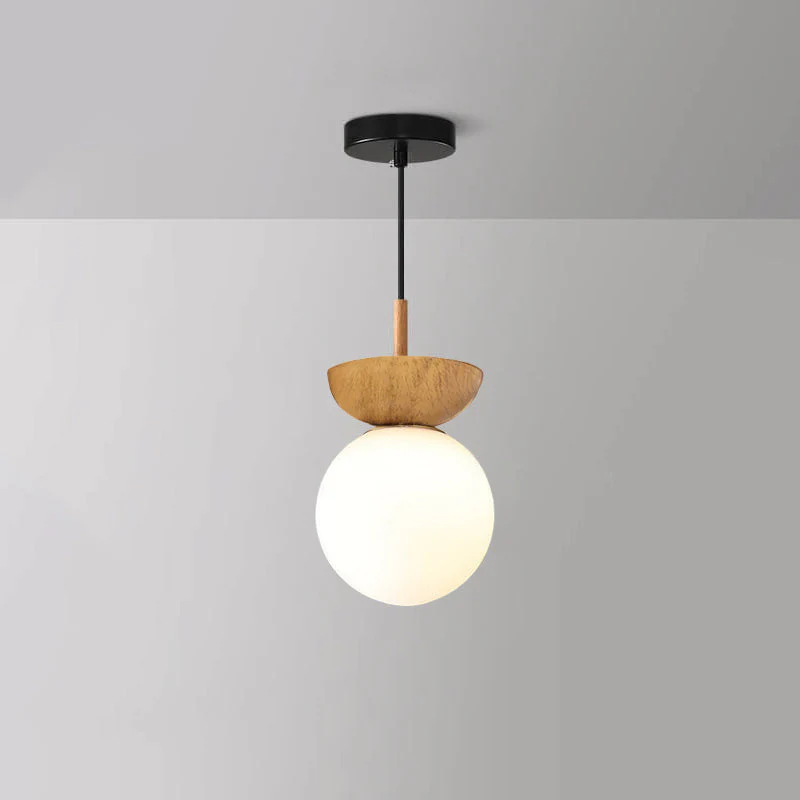 Single Globe Ceiling Light with Wooden Detail and Metal Mount - Image 15