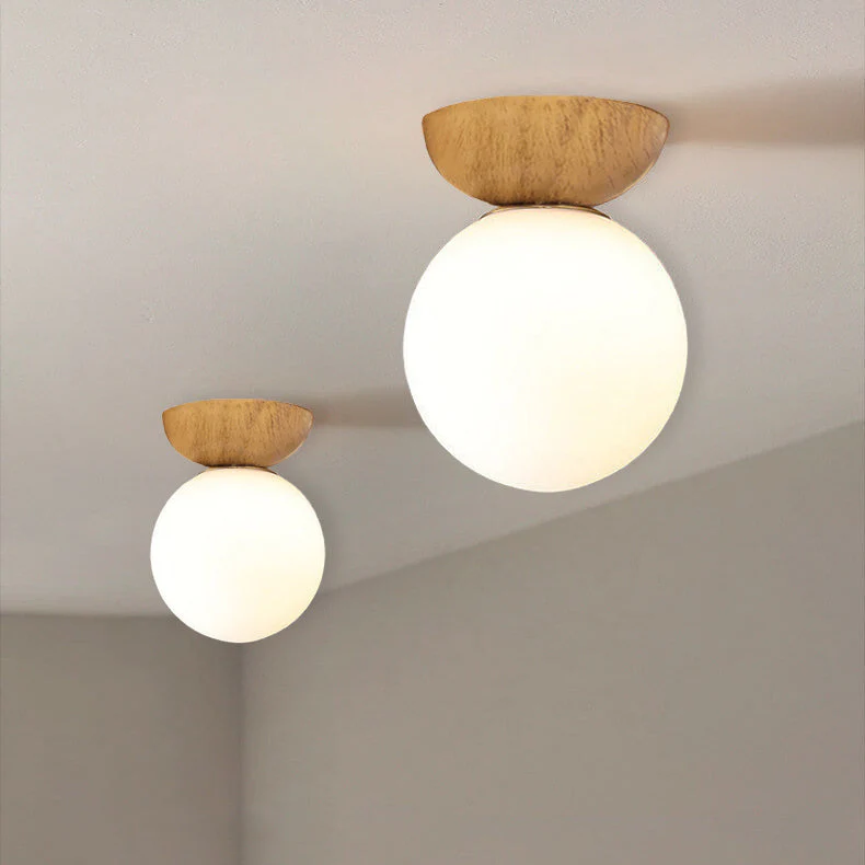 Single Globe Ceiling Light with Wooden Detail and Metal Mount - Image 3