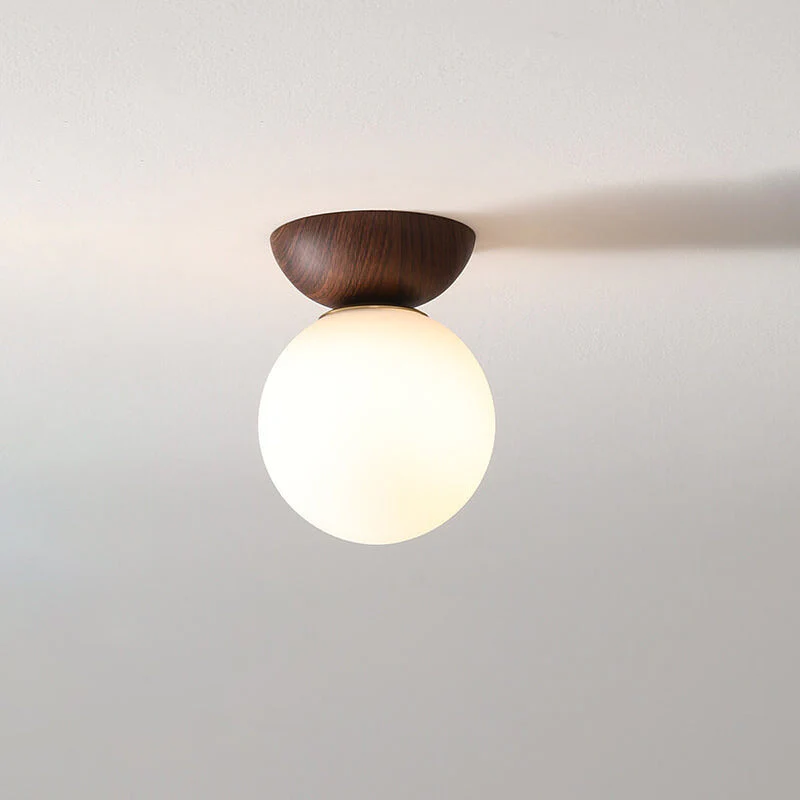 Single Globe Ceiling Light with Wooden Detail and Metal Mount - Image 5