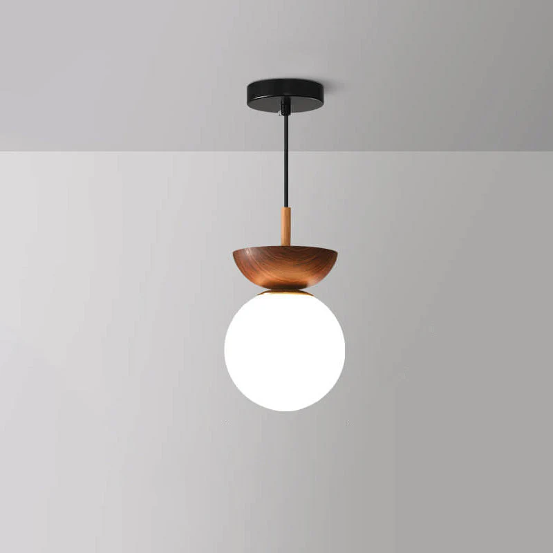Single Globe Ceiling Light with Wooden Detail and Metal Mount - Image 6