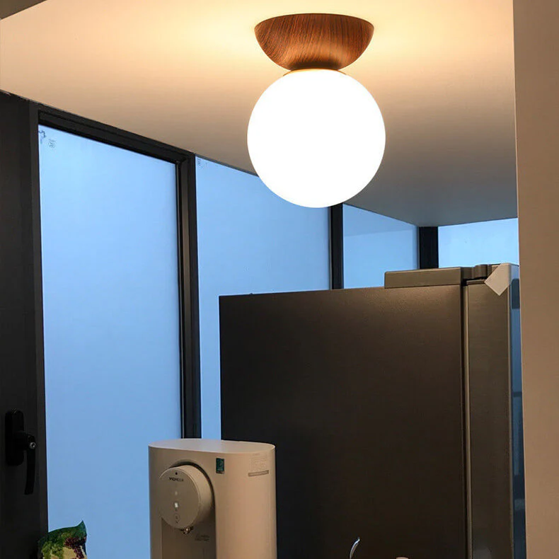 Single Globe Ceiling Light with Wooden Detail and Metal Mount - Image 8