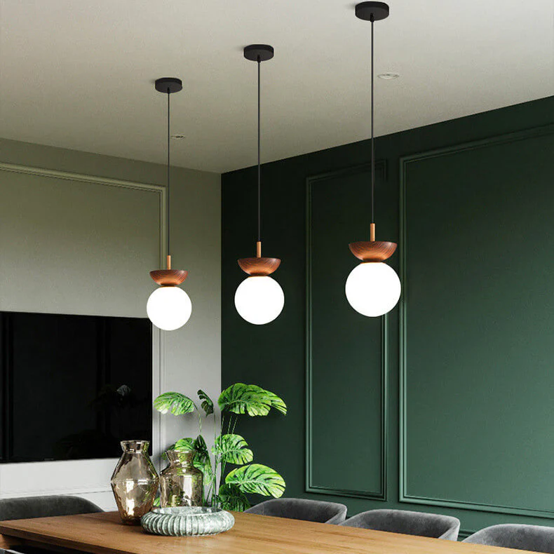 Single Globe Ceiling Light with Wooden Detail and Metal Mount - Image 9