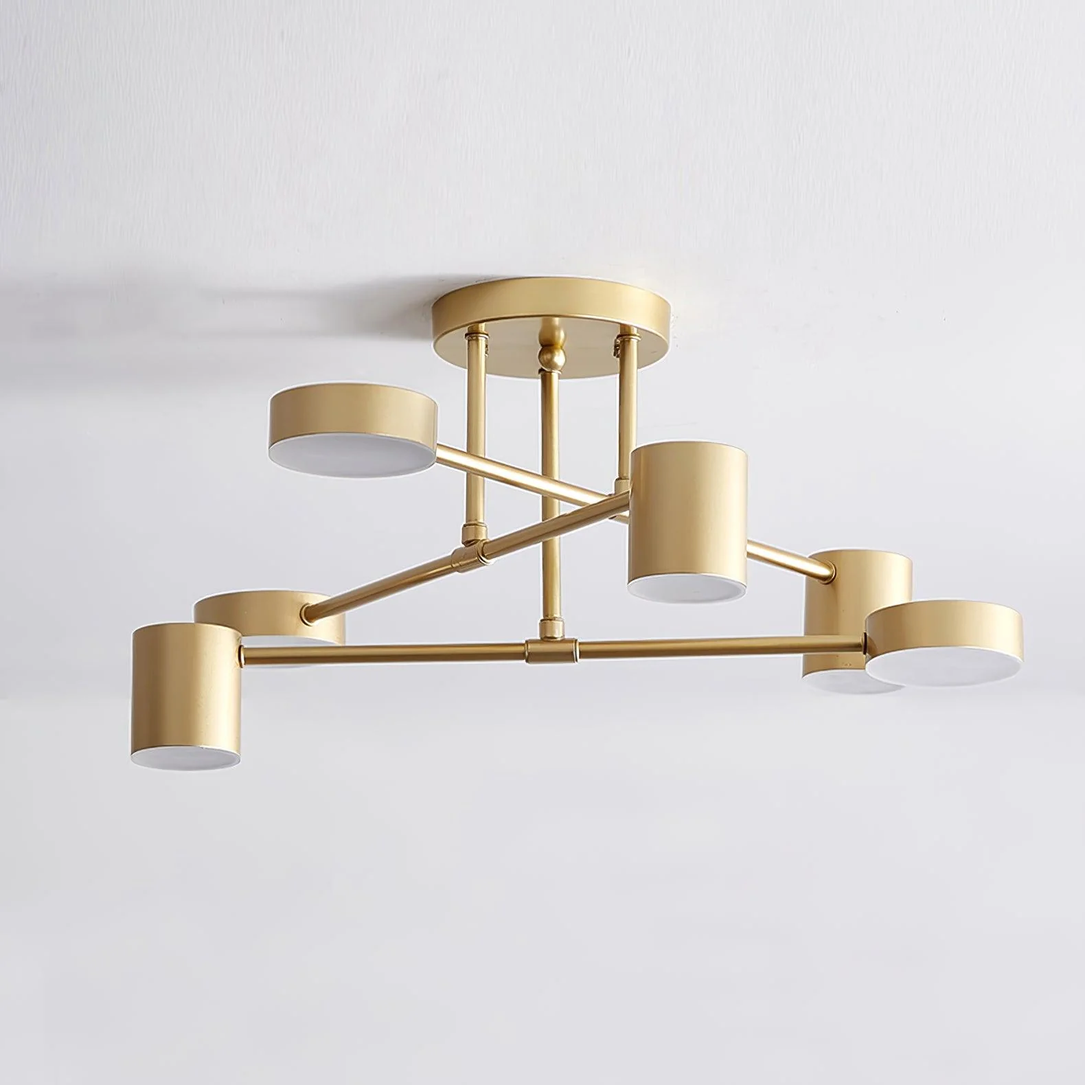 Six Light Ceiling Fixture with Brass Finish and Cylindrical Shades - Image 10