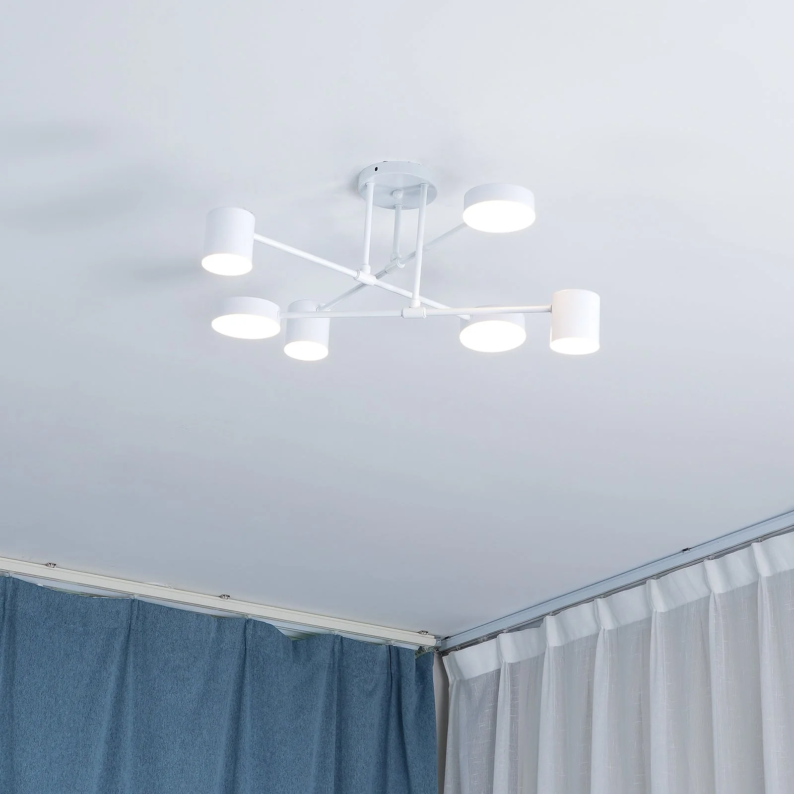 Six Light Ceiling Fixture with Brass Finish and Cylindrical Shades - Image 16