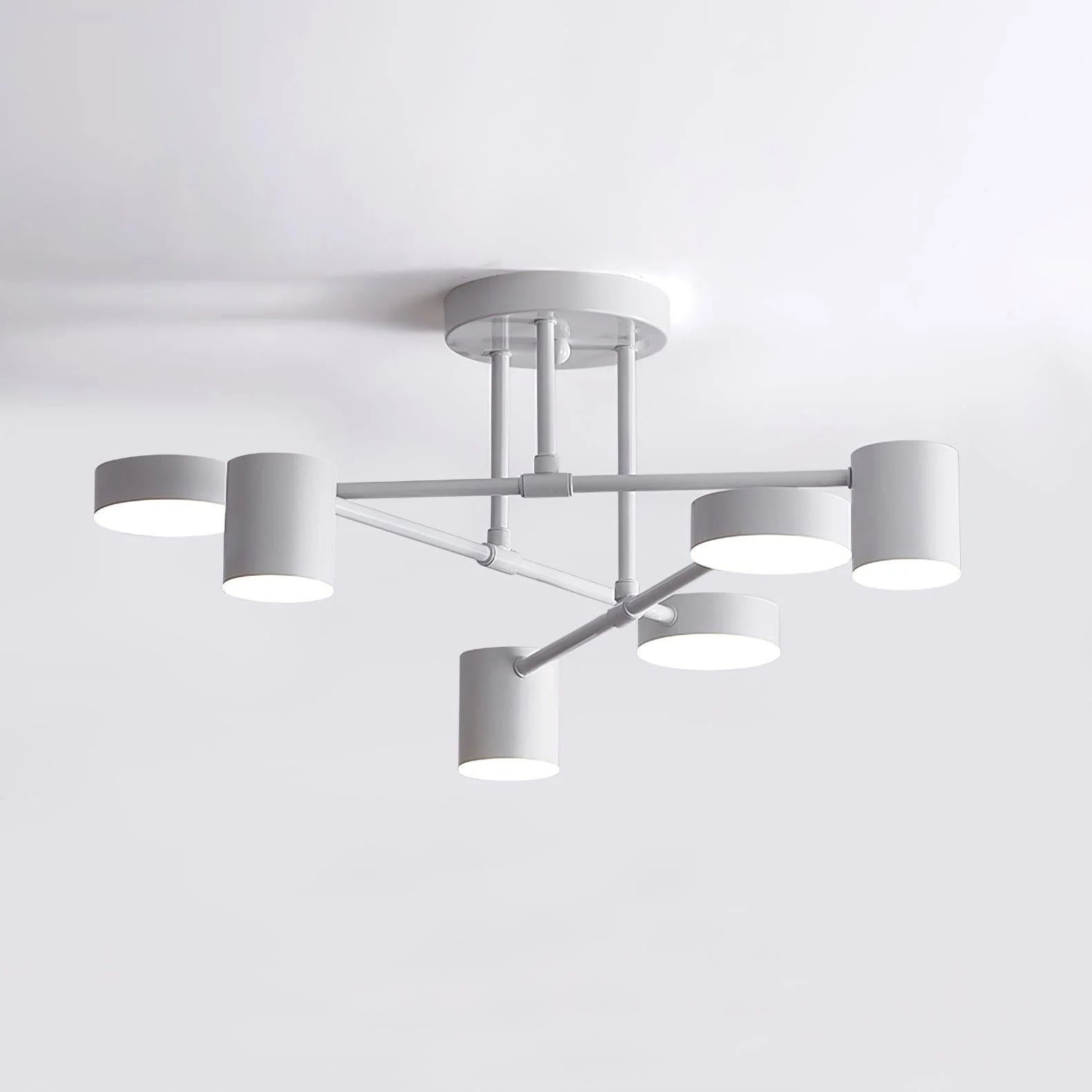 Six Light Ceiling Fixture with Brass Finish and Cylindrical Shades - Image 19