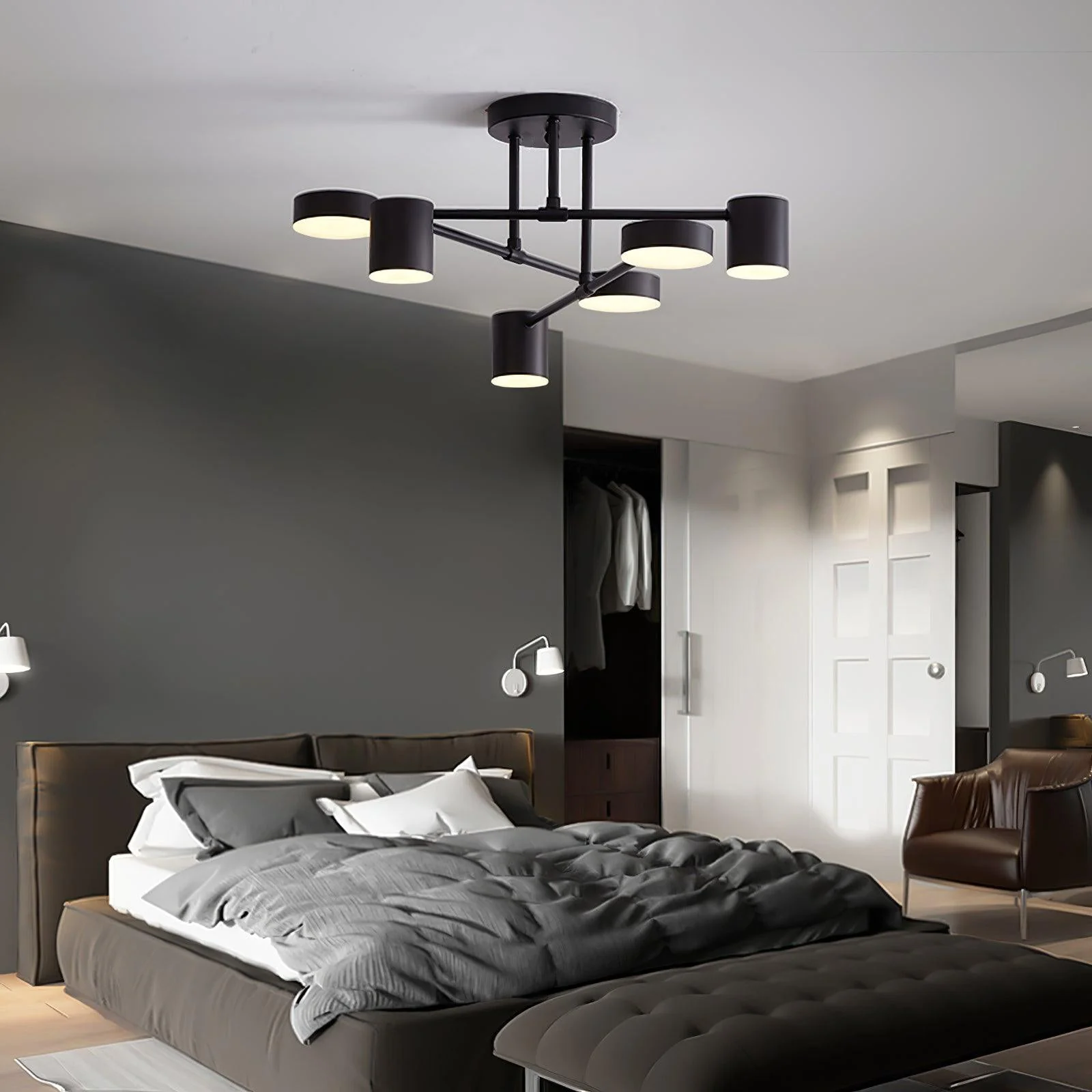 Six Light Ceiling Fixture with Brass Finish and Cylindrical Shades - Image 20