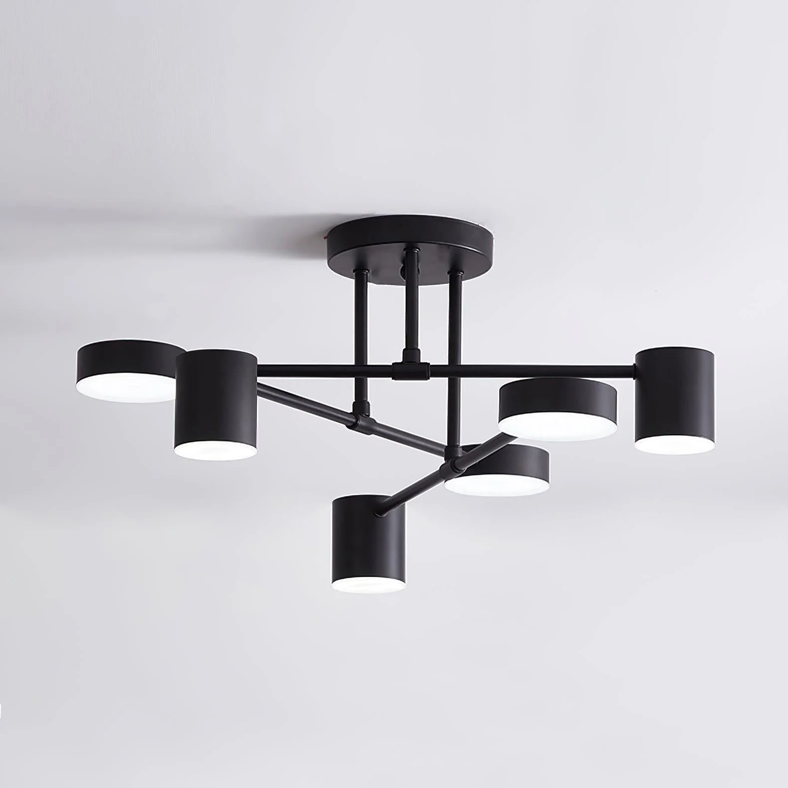 Six Light Ceiling Fixture with Brass Finish and Cylindrical Shades - Image 23
