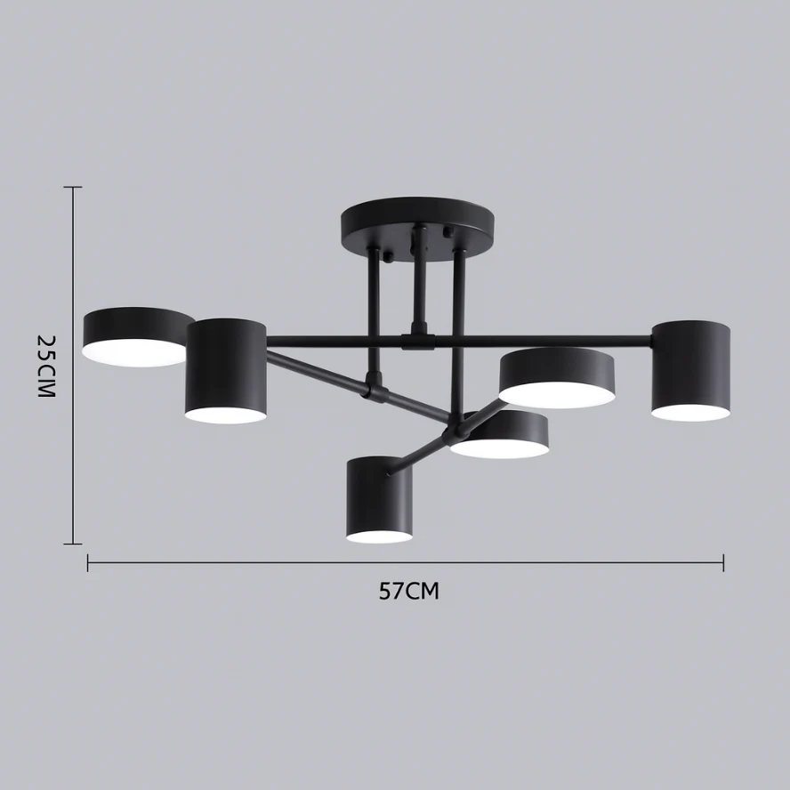 Six Light Ceiling Fixture with Brass Finish and Cylindrical Shades - Image 24