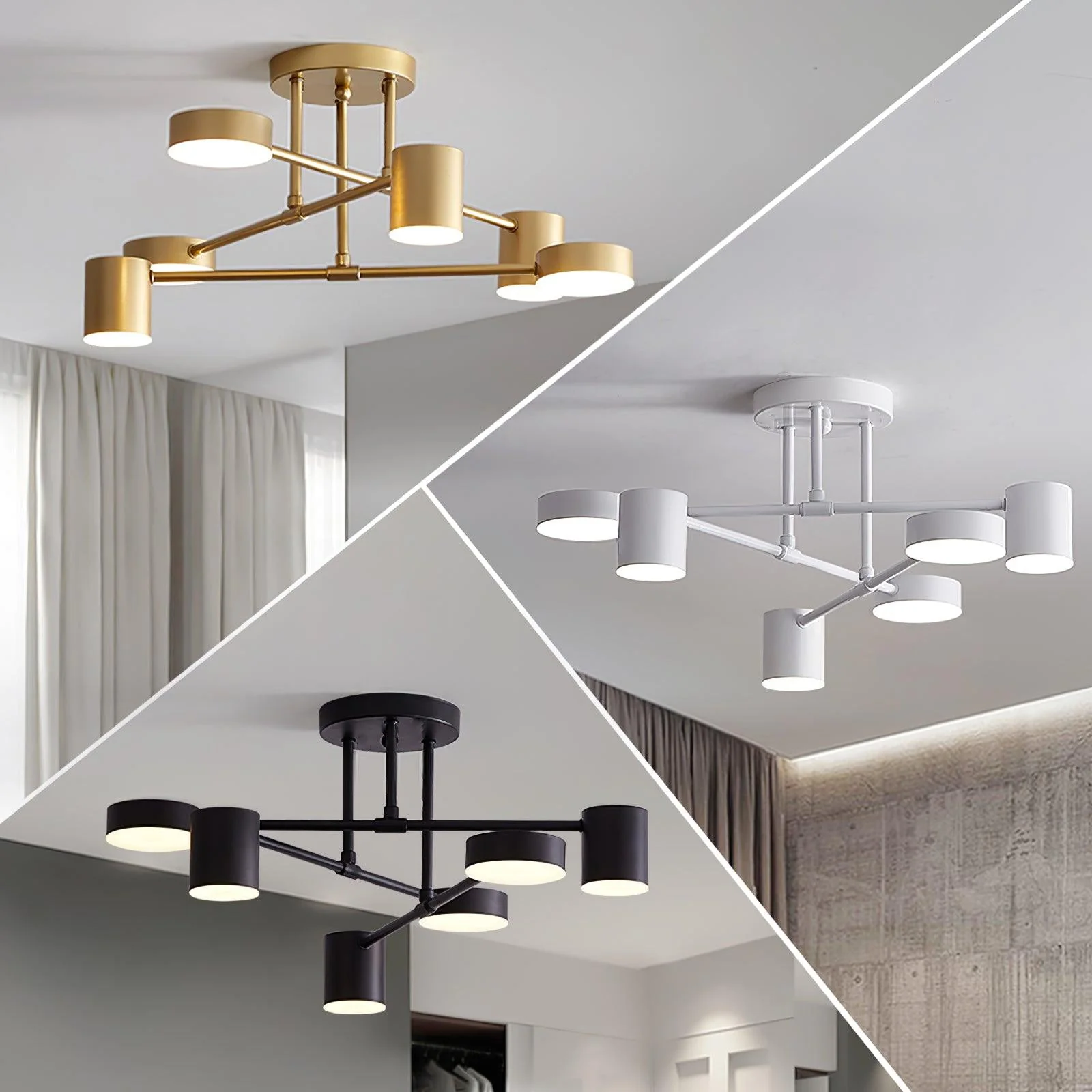 Six Light Ceiling Fixture with Brass Finish and Cylindrical Shades - Image 25
