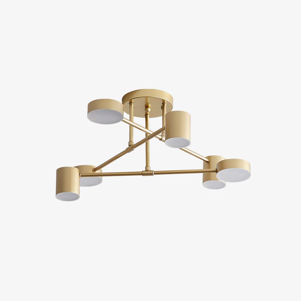Six Light Ceiling Fixture with Brass Finish and Cylindrical Shades - Image 8