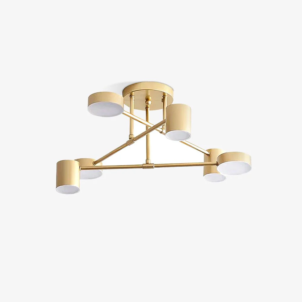 Six Light Ceiling Fixture with Brass Finish and Cylindrical Shades - Image 9