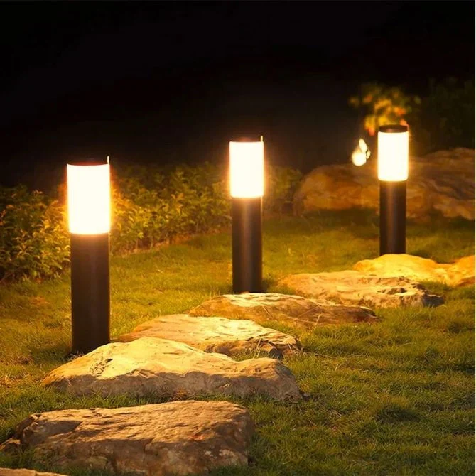 Solar 2 pieces Powered Garden Bollard Lights with Cylindrical Housing