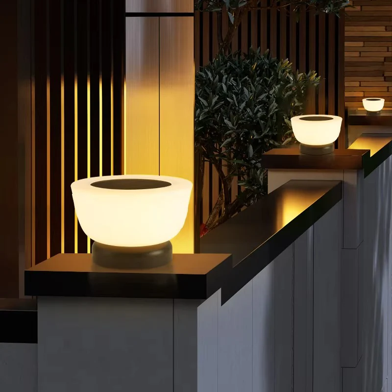 Solar Fence Post Light With Round White Glass Shade