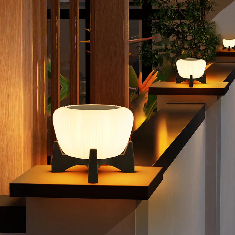 Solar Fence Post Light With Round White Glass Shade - Image 4