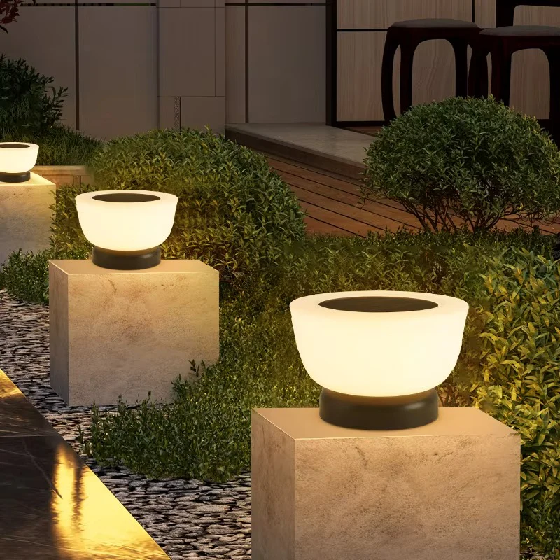 Solar Fence Post Light With Round White Glass Shade - Image 5