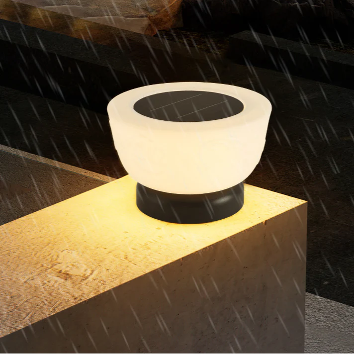 Solar Fence Post Light With Round White Glass Shade - Image 6