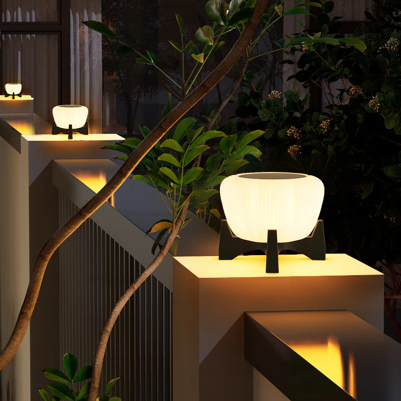 Solar Fence Post Light With Round White Glass Shade - Image 7